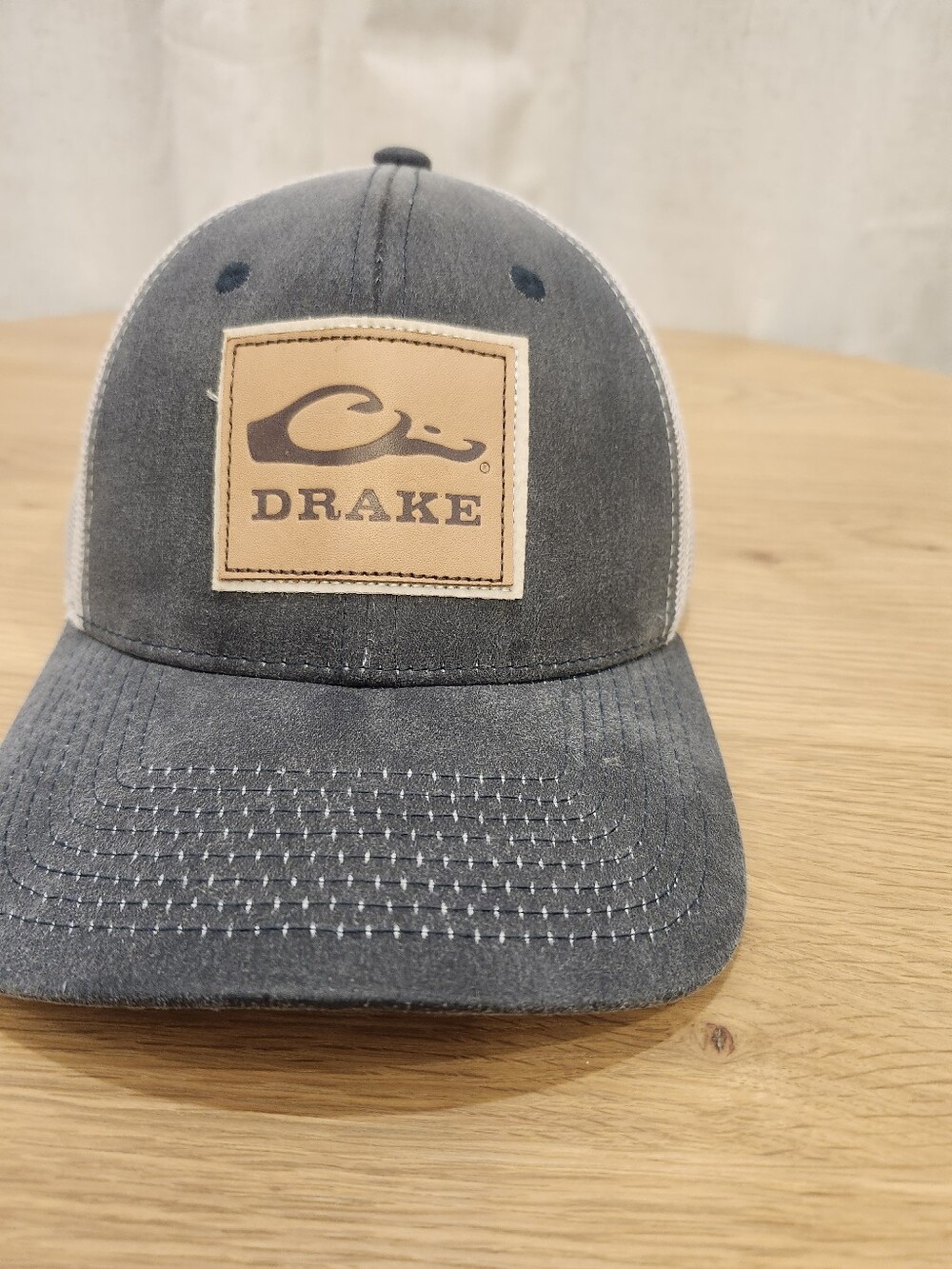 Drake Gray Trucker Hat with Tan Leather Patch Snap Back Closure